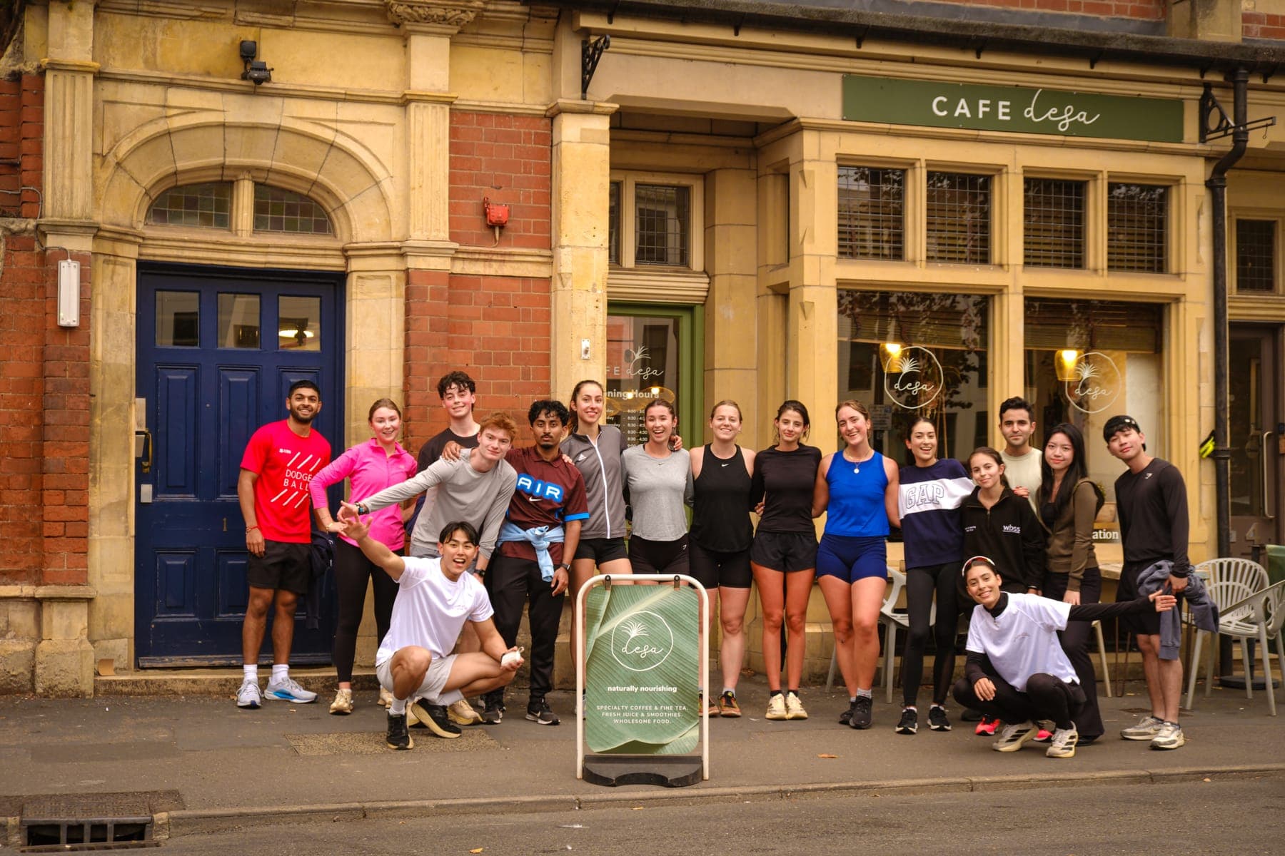 Sunday Brunch Club runners outside Cafe Desa in Leamington Spa